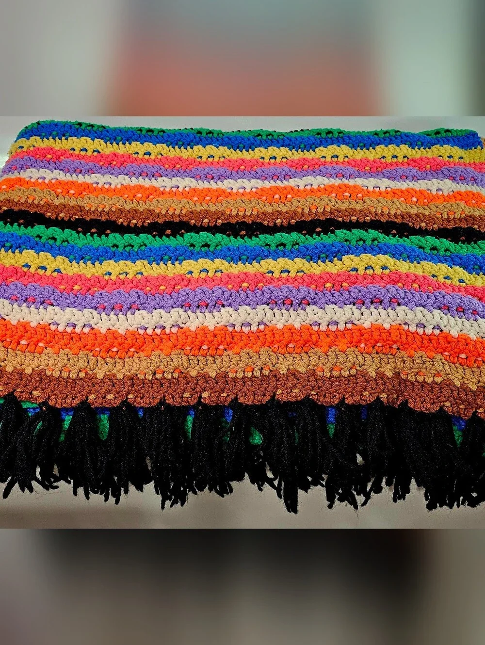Vintage handmade multicolor crochet throw blanket - Vibrant Stripes